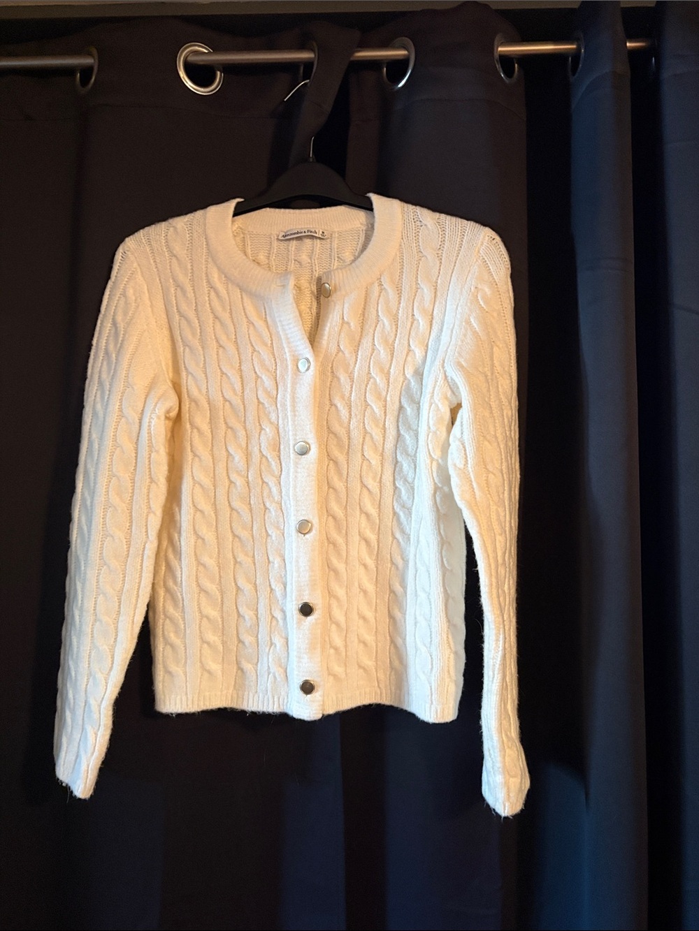 Abercrombie & Fitch Cream Cable-Knit Button Cardigan